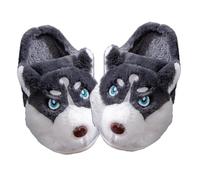 ZNEL Graziose Pantofole a Forma di Husky Siberiano di Testa di Cane Cucciola Morbida E Confortevole Calde Antiscivolo Scarpe da Casa da Donna E Uomo(40/41 EU, Dark Gray)