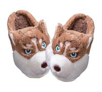 ZNEL Graziose Pantofole a Forma di Husky Siberiano di Testa di Cane Cucciola Morbida E Confortevole Calde Antiscivolo Scarpe da Casa da Donna E Uomo(44/45 EU, Brown)