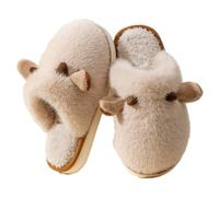 ZNEL Graziose Pantofole con Corna di Vitello E Cervo da Donna E Uomo Comode E Pelose a Forma di Animale Calde E Morbide Antiscivolo Scarpe da Casa(36/37 EU, Khaki)