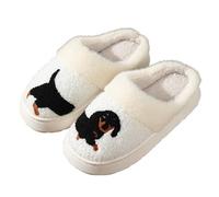 ZNEL Pantofole Bassotto Nero Modello Cartone Animato Animale Suola Spessa Ciabatte Memory Foam Peluche Indoor Coppia Scarpe per Casa (38/39 EU, White)