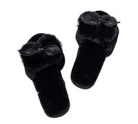 ZNEL Pantofole da Donna a Punta Aperta con Fiocco Scarpe per Casa in Pelliccia Sintetica Suola Antiscivolo per Interni Ciabatte Comode E Piatte da Spa Sandali(38/39 EU, Black)