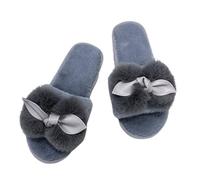 ZNEL Pantofole da Donna a Punta Aperta con Fiocco Scarpe per Casa in Pelliccia Sintetica Suola Antiscivolo per Interni Ciabatte Comode E Piatte da Spa Sandali(40/41 EU, Gray)