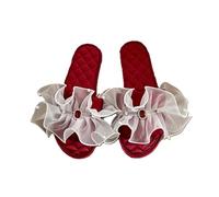 ZNEL Pantofole da Donna a Punta Aperta Rete Trasparente Decorazione Quadrata con Strass Scintillanti Scarpe per Casa Suola con Cuciture in Raso Sandali Bassi Traspiranti(39/40 EU, Red)