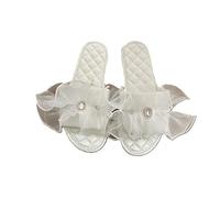 ZNEL Pantofole da Donna a Punta Aperta Rete Trasparente Decorazione Quadrata con Strass Scintillanti Scarpe per Casa Suola con Cuciture in Raso Sandali Bassi Traspiranti(37/38 EU, White)