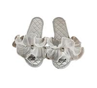 ZNEL Pantofole da Donna a Punta Aperta Rete Trasparente Decorazione Quadrata con Strass Scintillanti Scarpe per Casa Suola con Cuciture in Raso Sandali Bassi Traspiranti(39/40 EU, Gray)