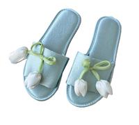ZNEL Pantofole da Donna Aperte Punta in Raso Accoglienti per Camera da Letto a Forma di Fiori di Tulipano Scarpe da Casa Suola Antiscivolo Sandali Bassi Traspiranti(37/38 EU, Green)
