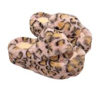 ZNEL Pantofole da Donna con Stampa Leopardata comodità, Quattro Stagioni Morbide Peluche Punta Aperta Scarpe per Casa con Pelliccia Suola Spessa 7cm(38/39 EU, G)