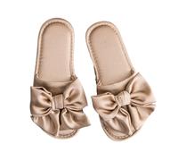 ZNEL Pantofole da Donna in Raso con Fiocco, Punta Aperta Scarpe per Casa Interno in Memory Foam Ciabatte da Camera da Letto con Suola Antiscivolo Infradito da Sposa(38/39 EU, Gold)