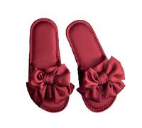 ZNEL Pantofole da Donna in Raso con Fiocco, Punta Aperta Scarpe per Casa Interno in Memory Foam Ciabatte da Camera da Letto con Suola Antiscivolo Infradito da Sposa(38/39 EU, Red-A)