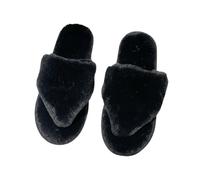 ZNEL Pantofole da Donna Morbide E Pelose Carino Cinturino in Peluche Infradito Scarpe per Casa Antiscivolo Interno/Esterno Punta Aperta Sandali(37/38 EU, Black)