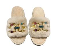 ZNEL Pantofole da Donna Soffice E Pelose Punta Aperta Scarpe da Casa con Strass Multicolor Morbide E Comode Antiscivolo Infradito da Spa(38/39 EU, Camel)