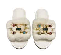 ZNEL Pantofole da Donna Soffice E Pelose Punta Aperta Scarpe da Casa con Strass Multicolor Morbide E Comode Antiscivolo Infradito da Spa(38/39 EU, White)