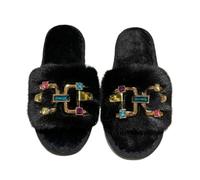 ZNEL Pantofole da Donna Soffice E Pelose Punta Aperta Scarpe da Casa con Strass Multicolor Morbide E Comode Antiscivolo Infradito da Spa(40/41 EU, Black)