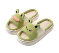ZNEL Pantofole in Lino a Forma di Rana dei Cartoni Animati Donna, Punta Aperta in Cotone Ciabatte Comode in Memory Foam Quattro Stagioni Scarpe da Casa(38/39 EU, Green)