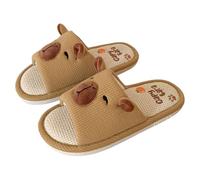 ZNEL Pantofole in Lino da Donna Memory Foam a Forma di Animali Capibara Scarpe Comode da Casa, Aperte sul Davanti(38/39 EU, Brown)