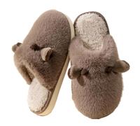 ZNEL Pantofole Morbide a Forma di Orecchie di Gatto E Cervo Suola Antiscivolo Calda E Accogliente Scarpe da Casa Morbide E Comode(44/45 EU, Coffee)