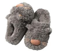 ZNEL Pantofole Pelose a Forma di Gatto Animale Soffice Morbide Scarpe da Casa Interno in Peluche con Suole Antiscivolo Spesse(42/43 EU, A -Gray)