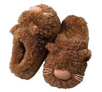 ZNEL Pantofole Pelose a Forma di Gatto Animale Soffice Morbide Scarpe da Casa Interno in Peluche con Suole Antiscivolo Spesse(36/37 EU, A -Caramel)