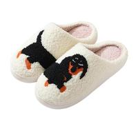 ZNEL Pantofole Sfocate Da Donna E Uomo Nero Bassotto Modello Cartone animale Memory Foam Scarpe per Casa Di Peluche Accogliente Coppia Di Ciabatte(38-39, White)