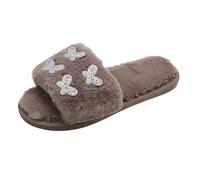 ZNEL Punta Aperta Pantofole Morbide da Donna Farfalla con Strass Lucidi Antiscivolo Scarpe da Casa per Interni Comode E Leggere(36/37 EU, Brown)