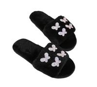 ZNEL Punta Aperta Pantofole Morbide da Donna Farfalla con Strass Lucidi Antiscivolo Scarpe da Casa per Interni Comode E Leggere(42/43 EU, Black)
