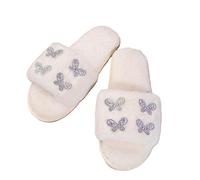 ZNEL Punta Aperta Pantofole Morbide da Donna Farfalla con Strass Lucidi Antiscivolo Scarpe da Casa per Interni Comode E Leggere(42/43 EU, White)