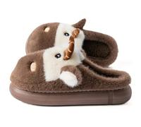 ZNEL Simpatiche Pantofole a Forma di Mucca da Uomo E Donna Comode E Morbide in Peluche Scarpe da Casa per Camera da Letto, Soggiorno, Interni(36/37 EU, Brown)