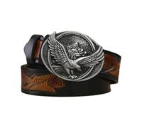 ZNEL Uomo Donna Cintura Western con Fibbia Ovale in Ottone Spazzolato Aquila Incisa, Cinturino in Rilievo con Bandiera Eagle in Vera Pelle(120cm/47, B-Black)