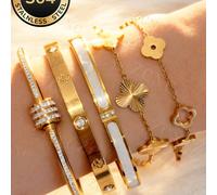 Znice 2026 Nuovo Set di Bracciale e Bangles in Acciaio Inossidabile Placcato Oro 18K con Design a Fiore, Design Curvo Pieno di Strass Adatto per l'Uso Quotidiano delle Donne, Stratificazione, Uso Sing