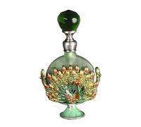 ZNJAMN Flacone Di Profumo In Vetro Vintage 1pc Vintage 7ml Pavone Riutilizzabile Bottiglia di Profumo Vuota Smalto Metallo Display Decor Tappo Smeraldo Vetro Verde Gocciolatore Regalo Per Decorazione