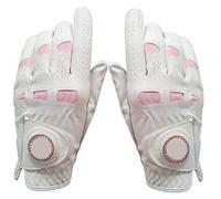 ZNJAMN Guanto da golf Guanti da golf in pelle donna 2 pezzi/1 paio con indicatore a sfera Bling Extra Grip Sinistra Mano destra Rosa Fit Ladies Girls Golfista per principianti(1Pair White,L)