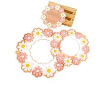 ZNJAMN Tappetino Isolante Per Stoviglie 3 pezzi tovaglietta con fiori di margherita, piatto da portata, cuscinetti isolanti, tazza latte, caffè, sottobicchiere, cucina isolante Per Piatti(Pink,L)