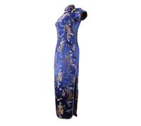 ZNLFS Abito Cheongsam per Donna Abito da Sera a Maniche Corte Vestibilità Aderente Stile Retrò Lungo Stampato Colletto Stretto Bodycon Qipao, 42