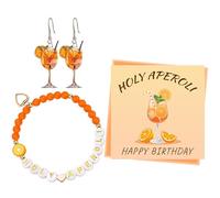Znnhnn Accessori Aperol per Donne,1 bracciale Aperol,2 Orecchini in vetro da vino Aperol decorazione,6 Bigliettis Aperol Spritz,Aperol Gifts per feste e compleanni, per fidanzate, famiglie