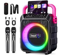 Znoyaf Macchina per karaoke per adulti e bambini, altoparlante Bluetooth 5.3 portatile con 2 microfoni wireless, regolazione bassi/alti, telecomando e luce LED, supporto sistema PA REC/FM/AUX/USB/TF