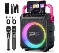 Znoyaf Macchina per karaoke per adulti e bambini, altoparlante Bluetooth 5.3 portatile con 2 microfoni wireless, regolazione bassi/alti, telecomando e luce LED, supporto sistema PA REC/FM/AUX/USB/TF