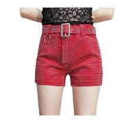 ZNTIHZ Pantaloncini con Strass da Donna, Gamba Larga, Vita Alta, Pantaloni Casual Elastici Sexy Diamanti e Cintura per Il Tempo Libero E Le Vacanze(Color 6,XL)