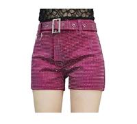 ZNTIHZ Pantaloncini con Strass da Donna, Gamba Larga, Vita Alta, Pantaloni Casual Elastici Sexy Diamanti e Cintura per Il Tempo Libero E Le Vacanze(Color 10,L)