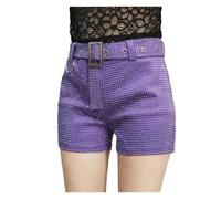 ZNTIHZ Pantaloncini con Strass da Donna, Gamba Larga, Vita Alta, Pantaloni Casual Elastici Sexy Diamanti e Cintura per Il Tempo Libero E Le Vacanze(Color 5,L)
