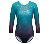ZNYUNE - Body da ginnastica da bambina, con maniche a 3/4, glitter, in tulle, B285, colore acqua 14A