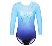 ZNYUNE Body da ginnastica per ragazze, a maniche lunghe, senza maniche, colorato, lucido, per bambini dai 3 ai 12 anni (5 ai 6 anni, blu/viola)
