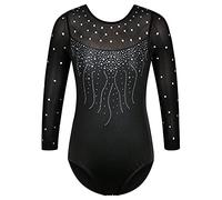 ZNYUNE - Body da ginnastica per ragazze - Maniche lunghe, senza maniche - Colorato, scintillante - Tuta da danza sportiva per bambini dai 3 ai 12 anni - Nero glitterato - 6A