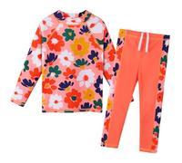 ZNYUNE Costume da bagno da bambina a due pezzi, con stampa in tessuto, a maniche lunghe + pantaloni, Des489-fiore pesca, 2-3 Anni