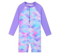 ZNYUNE Costume da bagno intero con protezione dai raggi UV, a maniche lunghe, UPF 50+, per bambini, con cerniera, 4-12 anni, Viola lungo, 4-5 Anni