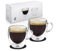 Zobel 200 ml | Set di 2 bicchieri da caffè a doppia parete con manico in vetro borosilicato con sottopentola in feltro, lavabili in lavastoviglie e resistenti al calore, tazze da cappuccino
