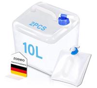 ZOBMIO Set di 2 taniche per acqua con rubinetto da 10 litri, tanica per acqua pieghevole con maniglia per il trasporto, tanica per acqua da campeggio per attività all'aperto, escursionismo, emergenza,