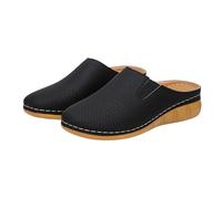Zoccoli da donna con zeppa chiusa, stile retrò, traforati, senza lacci, casual, con plateau, per lo shopping e la passeggiata quotidiana, Nero , 39.5 EU