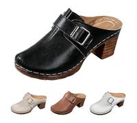 Zoccoli da donna in pelle con tacco - Scarpe estive con supporto per arco, ortopedico, chiuse, eleganti décolleté, comodi zoccoli da giardino, piattaforma per passeggiate, Nero , 36 EU