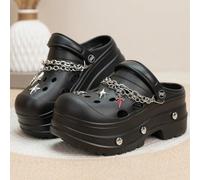 Zoccoli da donna Ognissanti Punk con piattaforma, Mule slip-on in EVA decorati con borchie fai-da-te, ciondoli a croce e catene in metallo, Zoccoli cosplay con piattaforma chunky CN36-37,CN38-39,CN40-