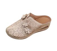 Zoccoli da donna retrò tagliati al laser con fiore di strass punta chiusa zeppa pantofole per passeggiate casual quotidiane, cachi, 37.5 EU